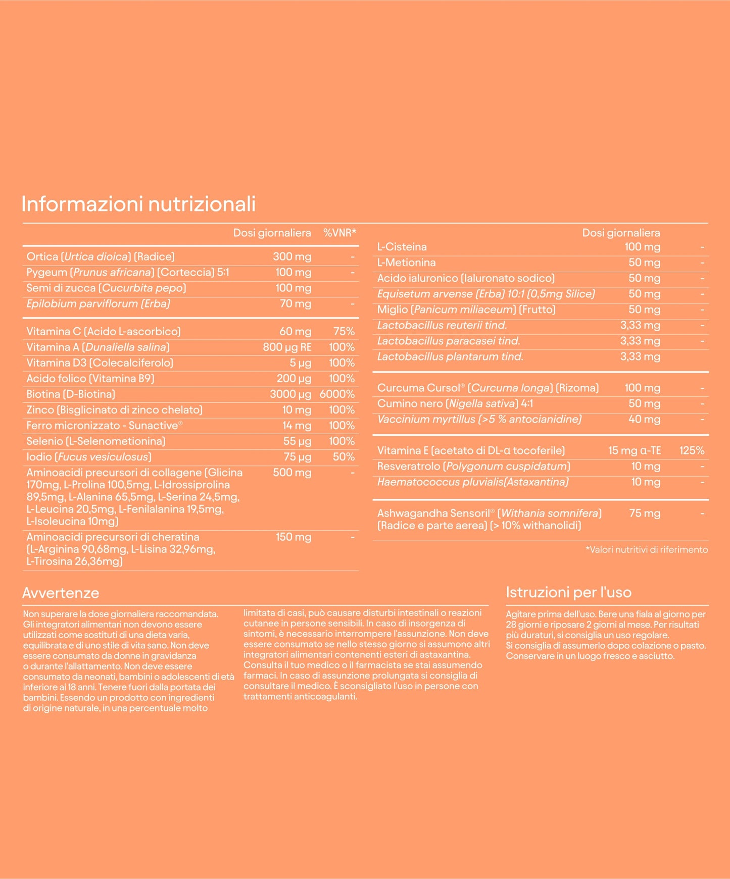 Informazioni nutrizionali - olistic women