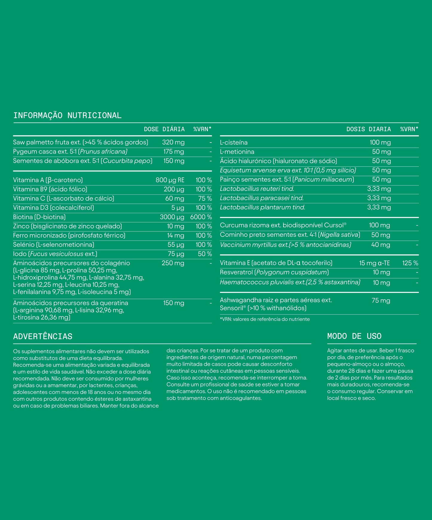 Informaçao nutricional - Olistic Men