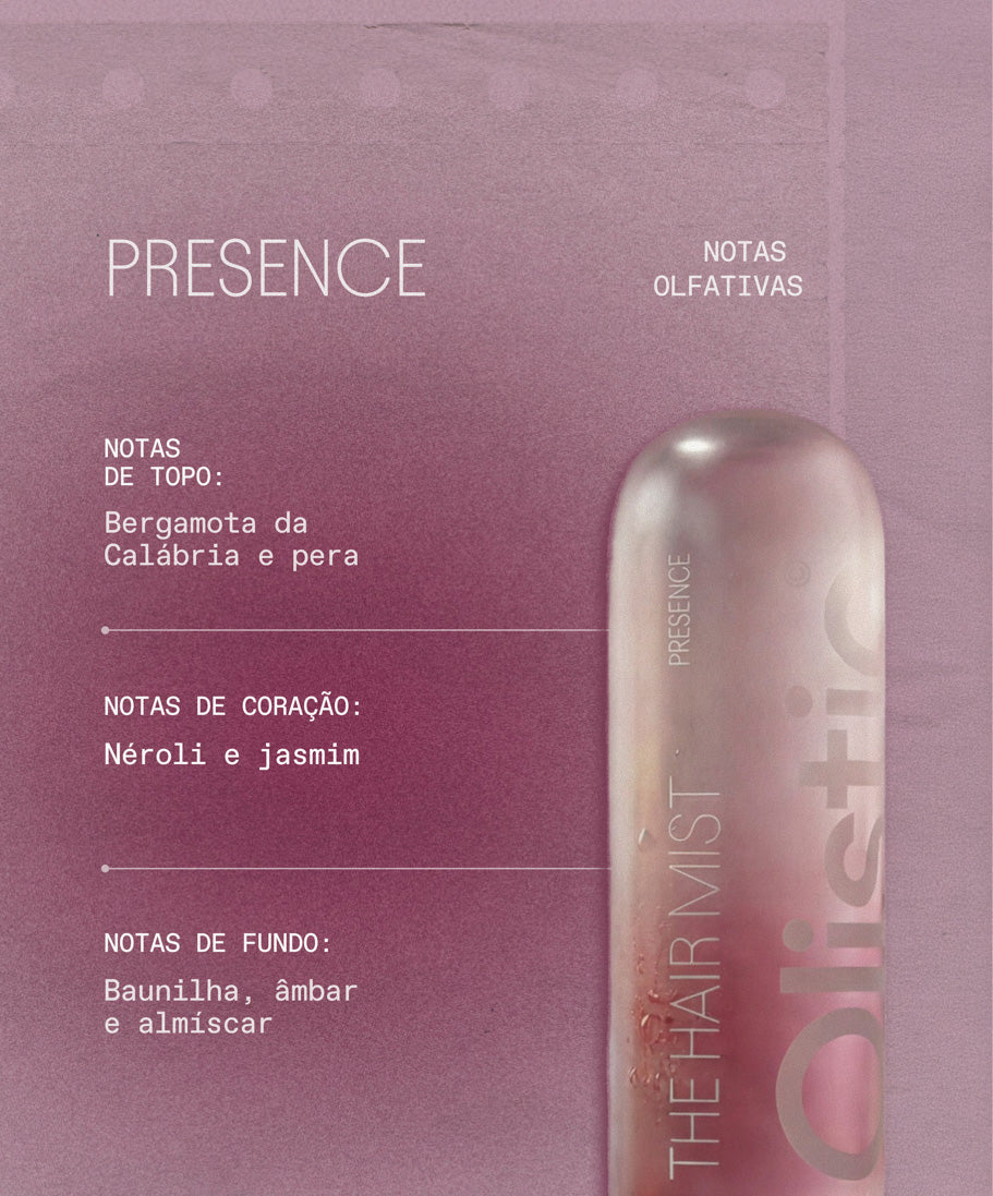 Notas olfativas Presence The Hair Mist - Bruma Capilar Olistic