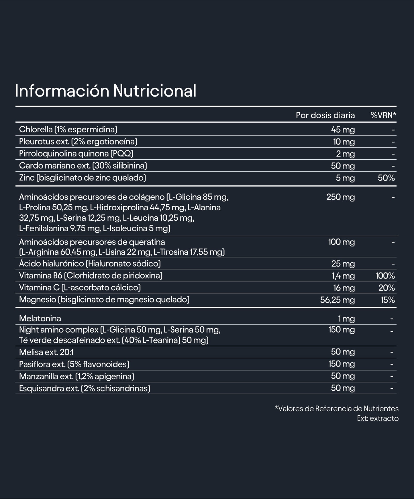 Olistic Night Booster - información nutricional