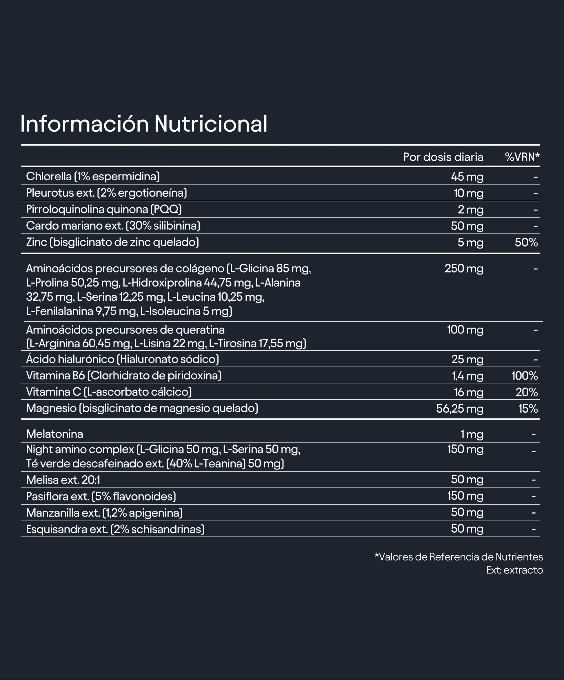 Olistic Night Booster - información nutricional